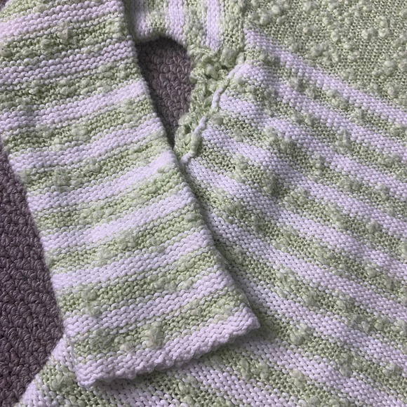 Free People Womens Sweater Size XS Green/White Stripe Popcorn Textured Pullover - Picture 4 of 12